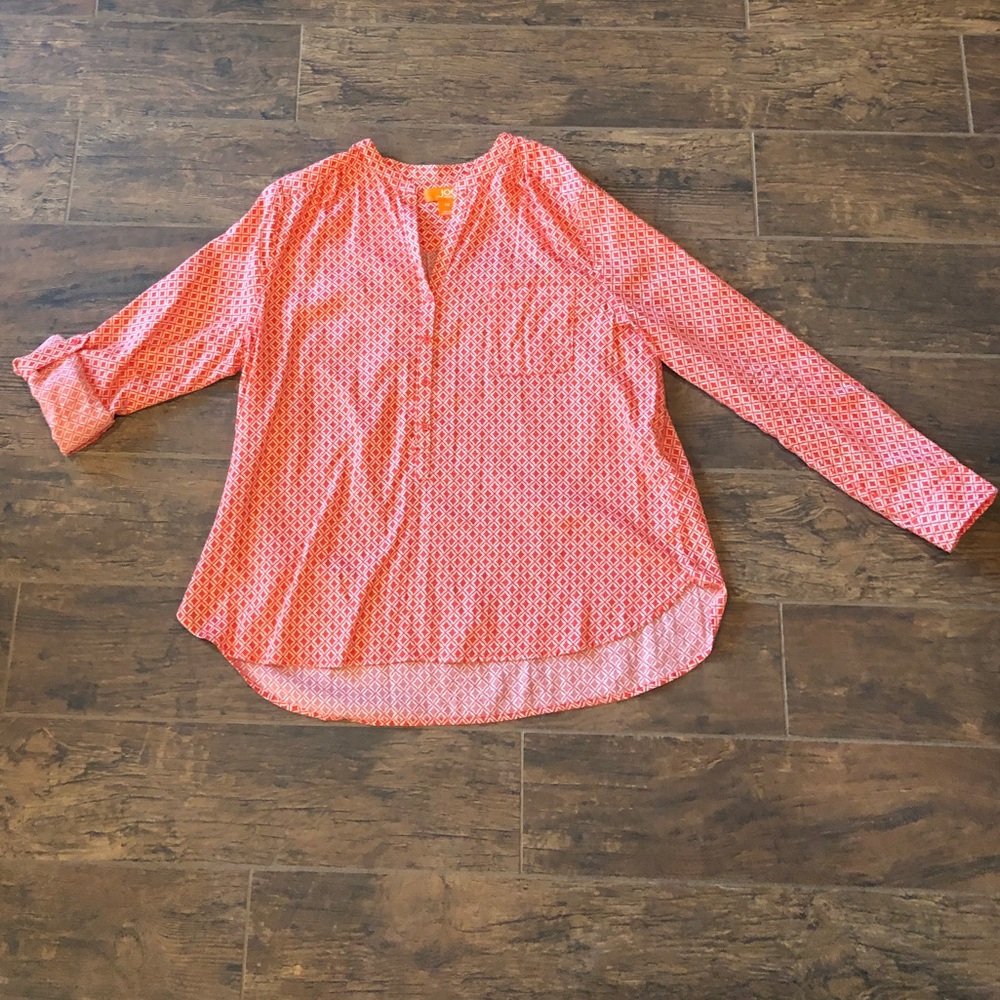 Orange and white V-neck top